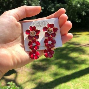COPY - COPY - Amrita Singh Briony deep red floral drop earrings pierced